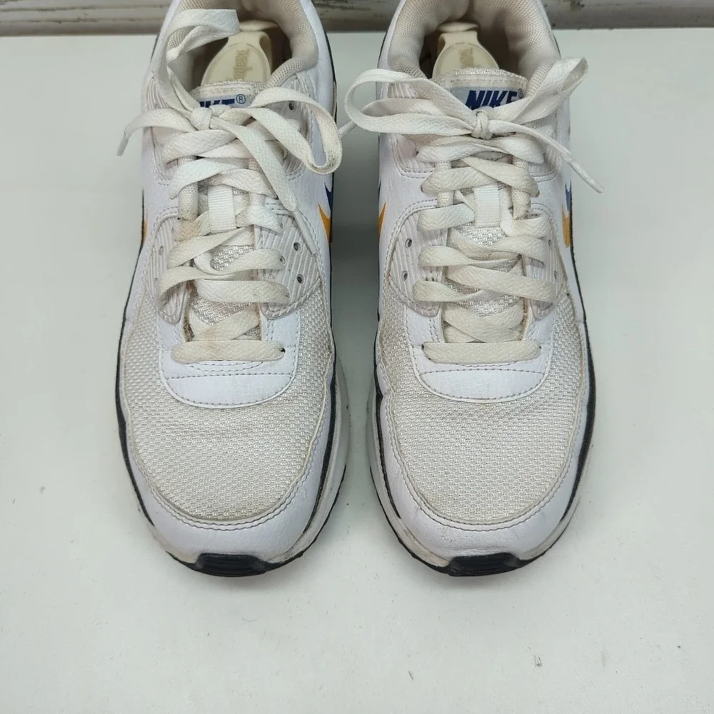 Nike Air Max 90 Double Swoosh White Black Gold Royal‎ FJ4592-100 7Y/8.5 Women